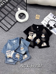 T309-Set sơ mi jean đùi Labubu kèm túi