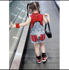 G089-Set yếm 2 dây jean đỏ cá tính