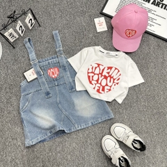 G100-Set 3ct áo yếm jean kèm mũ (10-30kg)