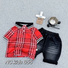 T266-Set jean áo polo caro đỏ 10S1-10