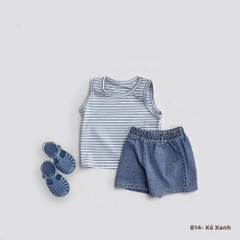 T317-Set áo balo kẻ quần đùi jean mềm