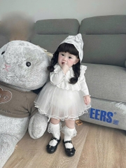 BD063-Váy body kem lưới kèm yếm thêu