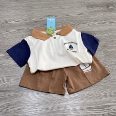 T451-Bộ cotton cổ bẻ thuyền nâu (08.18.249)