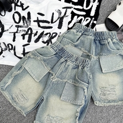 T160-Set sát nách in chữ loang quần jean rách (10-26kg)