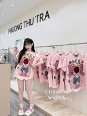 G465-Bộ cotton cộc tay báo hồng (08.18.146)
