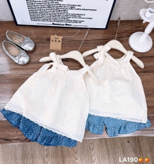 G492-Set áo ren cổ yếm quần bò giấy (08.28.288)