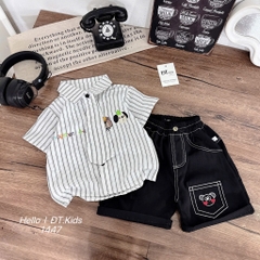 T597-Set sơ mi kẻ cà vạt q lửng đen (10.18kg)