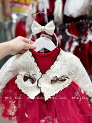 BD064-Váy body khoác ren kèm bờm nơ