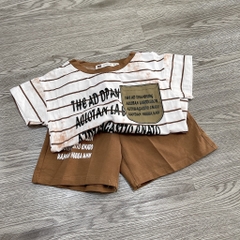 T453-Bộ cộc cotton kẻ nâu loang (06.13.347)
