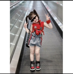 G089-Set yếm 2 dây jean đỏ cá tính