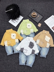 T247-Set sơ mi đũi túi hộp quần baggy jean
