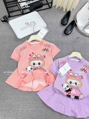 G217-Set áo tim kẻ cv xếp ly labubu