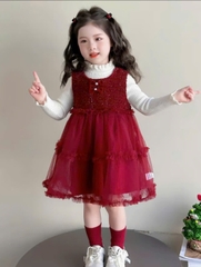 V337-Set áo kem váy dạ lưới Nhí S1/5 (7-11kg)