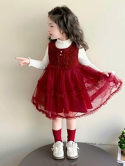 V337-Set áo kem váy dạ lưới Nhí S1/5 (7-11kg)