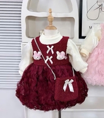 V338-Set áo kem váy dạ thỏ Nhí S1/5 (7-12kg)