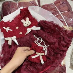 V338-Set áo kem váy dạ thỏ Nhí S1/5 (7-12kg)