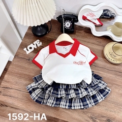 G734-Set áo Bad viền cv caro xoè