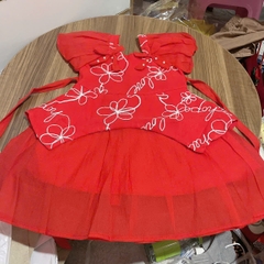 V353-Váy voan Đỏ thêu hoa tay phồng (10.17kg)