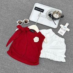 G755-Set áo zip nơ đỏ quần jean trắng (06.28kg)