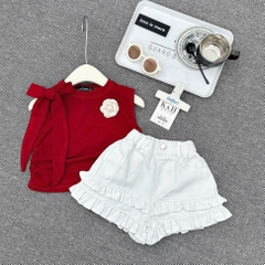 G755-Set áo zip nơ đỏ quần jean trắng (06.28kg)