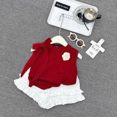 G755-Set áo zip nơ đỏ quần jean trắng (06.28kg)