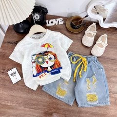 G756-Set áo bé ren q jean lửng vàng (10.28kg)