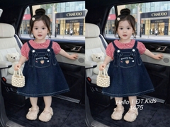 V379-Set áo caro đỏ váy yếm jean (10.20kg)