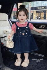 V379-Set áo caro đỏ váy yếm jean (10.20kg)