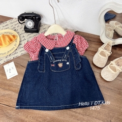 V379-Set áo caro đỏ váy yếm jean (10.20kg)