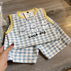T650-Bộ balo cotton cún caro xanh (08.22kg)