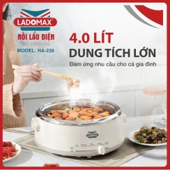 Nồi lẩu điện lòng inox rời Ladomax HA-236 - dung tích 4.0 Lít