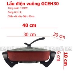 Nồi lẩu điện vuông chống dính 5L GreenCook GCEH30