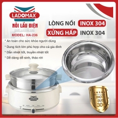 Nồi lẩu điện lòng inox rời Ladomax HA-236 - dung tích 4.0 Lít
