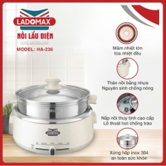 Nồi lẩu điện lòng inox rời Ladomax HA-236 - dung tích 4.0 Lít