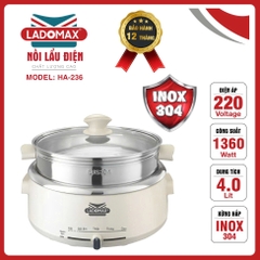 Nồi lẩu điện lòng inox rời Ladomax HA-236 - dung tích 4.0 Lít