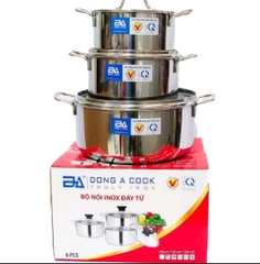 Bộ 3 nồi inox 1 đáy nắp Inox Đông Á