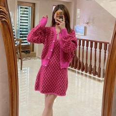 [A233] Áo KHOÁC len nữ dệt kim Cardigan KẺ CARO HỒNG phối nút vàng hàng Quảng Châu xinh xắn - L2M