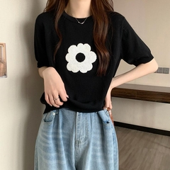 [A234] Áo len nữ Montoghi dệt kim HOA ĐƠN GIẢN màu trơn tay ngắn dễ thương hàng Quảng Châu - L2M  (Hot)