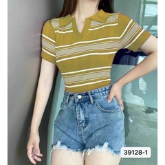 [A117] Áo len thun nữ Montoghi dệt kim KẺ NGANG 2 MÀU cổ đức thanh lịch và năng động - L2M