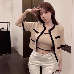 [A011] SET (2 MÓN) ÁO KHOÁC KÈM ÁO 2 DÂY Cardigan dệt kim Quảng Châu cộc tay cực xinh HOT - L2M  (Hot)