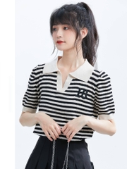 [A146] Áo LƯỚI len Montoghi LOGO TEEN họa tiết kẻ sọc polo hàng Quảng Châu dệt kim siêu xinh - L2M (Sale)