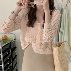 [A207] Áo khoác len LƯỚI HOA CHẤM tay dài dệt kim mỏng nhẹ mặc 2 kiểu Quảng Châu dễ phối đồ - L2M  (Hot)