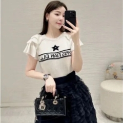 [A165] Áo len Montoghi dệt kim IN SAO dạng TAY BÈO cổ tròn Quảng Châu xinh xắn thanh lịch - L2M (Sale)