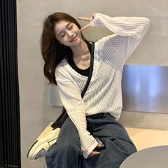 [A195] SET (2 MÓN) áo len dệt kim Montoghi kiểu YẾM MIX áo LƯỚI DÀI CỔ V thời trang sành điệu - L2M  (Hot)