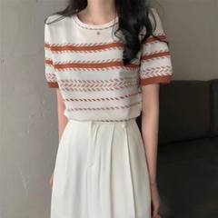 [A122] Áo len thun nữ Montoghi dệt kim họa tiết XƯƠNG CÁ tay ngắn độc đáo phong cách Hàn Quốc - L2M (Sale)