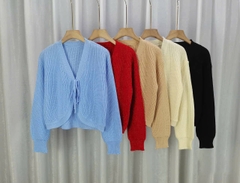 [A413] Áo KHOÁC len nữ cardigan dệt kim TAY ĐÈN LỒNG phối DÂY NƠ KÉP kiểu dáng sang trọng - L2M (New)