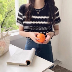 [A122] Áo len thun nữ Montoghi dệt kim họa tiết XƯƠNG CÁ tay ngắn độc đáo phong cách Hàn Quốc - L2M (Sale)