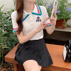 [A030] Áo len thun nữ Montoghi dệt kim Quảng Châu thêu LOGO cộc tay polo PHỐI VIỀN thanh lịch - L2M