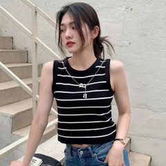 [A008] Áo len thun dệt kim Montoghi Quảng Châu ba lỗ KẺ SỌC dáng vừa TẶNG KÈM VÒNG CỔ CHỮ B - L2M