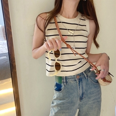[A008] Áo len thun dệt kim Montoghi Quảng Châu ba lỗ KẺ SỌC dáng vừa TẶNG KÈM VÒNG CỔ CHỮ B - L2M
